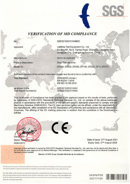 ประเทศจีน Labtone Test Equipment Co., Ltd รับรอง